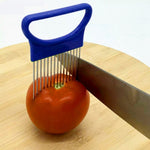 Utensili da cucina per aghi per carne con supporto per taglierina per cipolle in acciaio inossidabile, Orange, Green, Blue, White