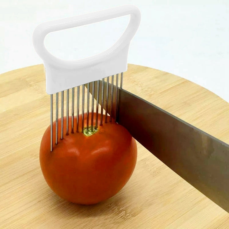 Utensili da cucina per aghi per carne con supporto per taglierina per cipolle in acciaio inossidabile, Orange, Green, Blue, White