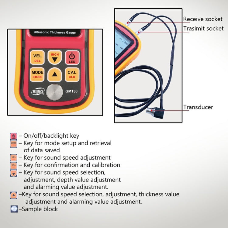 BENETECH GM130 Ultrasonic Thickness Gauge, Measuring Range: 1.00 ~ 300.0mm, GM130