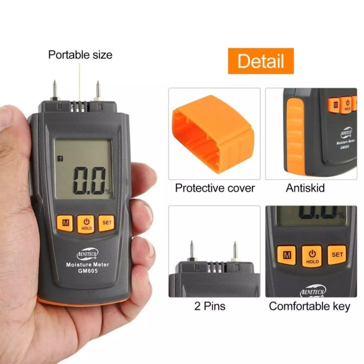 BENETECH GM605 Digital Wood Moisture Meter Humidity Tester Timber Moisture Detector, GM605