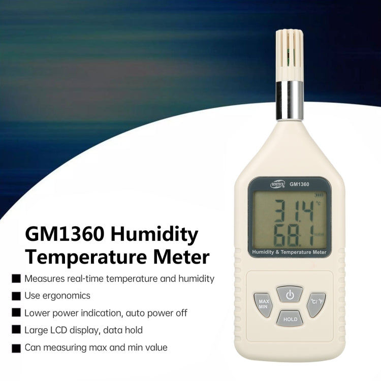 BENETECH GM1360 LCD Probe Digital Humidity and Temperature Meter for Industry, GM1360