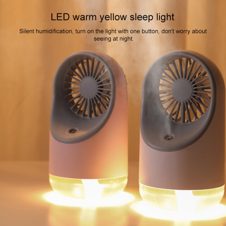 Ventilatore elettrico da tavolo multifunzione con ricarica USB e umidificazione spray con lampada da lettura a LED gialla calda, supporta il controllo a 3 velocità