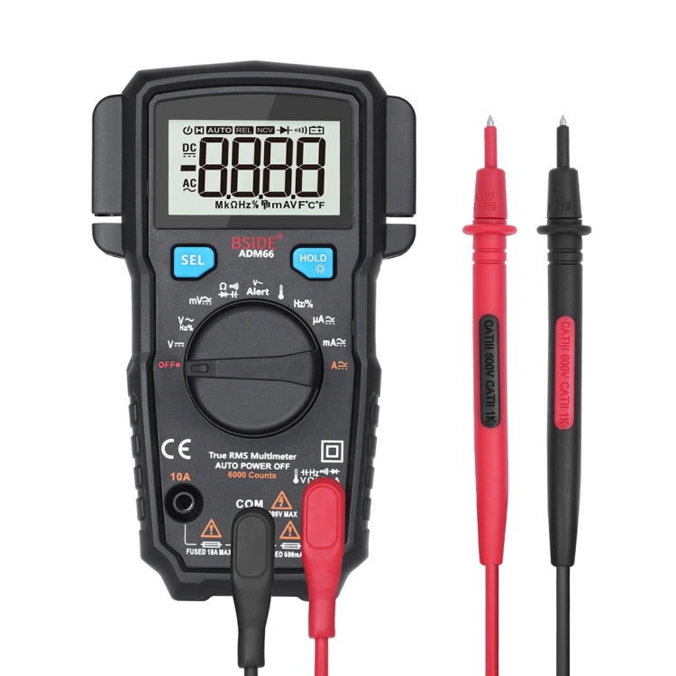 BSIDE ADM66 6000 Counts AC/DC Current Voltage Capacitor Household Portable Multimeter with LCD Backlight and Card Slot Function