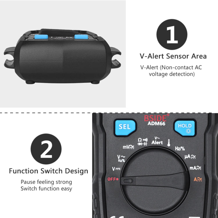 BSIDE ADM66 6000 Counts AC/DC Current Voltage Capacitor Household Portable Multimeter with LCD Backlight and Card Slot Function