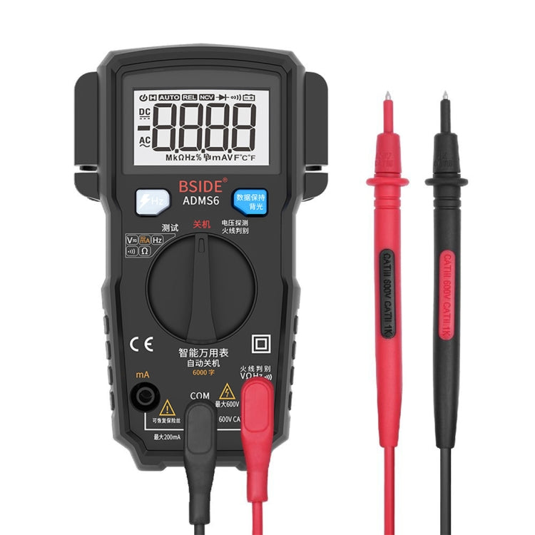 BSIDE ADMS6 Small Size Fully Automatic High Precision Intelligent Digital Multimeter with HD Digital Display and Shockproof Cover, Support Function Range Switch and Pen Holder on Both Sides