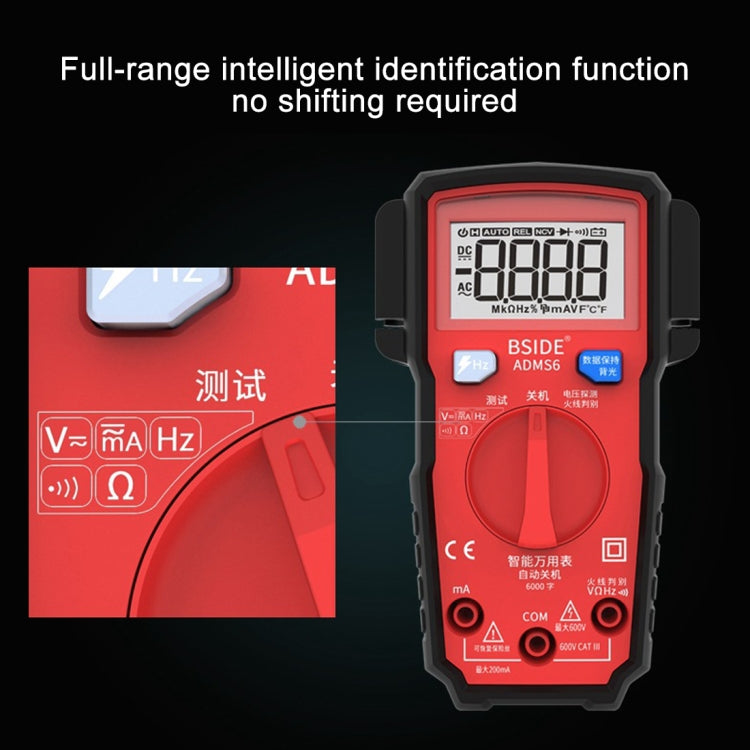 BSIDE ADMS6 Small Size Fully Automatic High Precision Intelligent Digital Multimeter with HD Digital Display and Shockproof Cover, Support Function Range Switch and Pen Holder on Both Sides