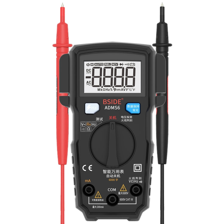 BSIDE ADMS6 Small Size Fully Automatic High Precision Intelligent Digital Multimeter with HD Digital Display and Shockproof Cover, Support Function Range Switch and Pen Holder on Both Sides