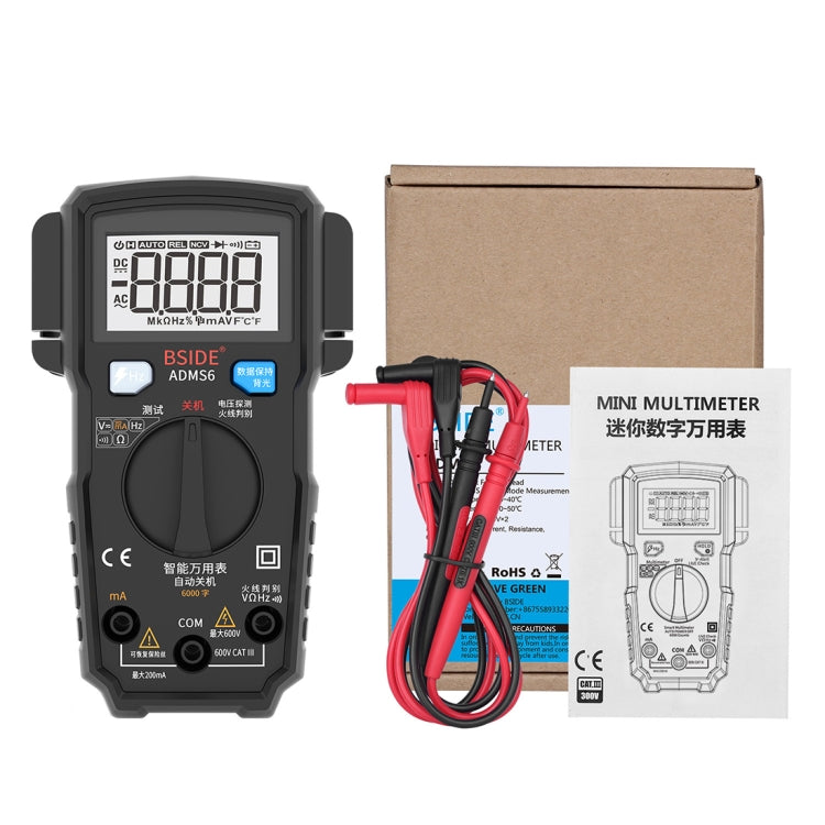 BSIDE ADMS6 Small Size Fully Automatic High Precision Intelligent Digital Multimeter with HD Digital Display and Shockproof Cover, Support Function Range Switch and Pen Holder on Both Sides