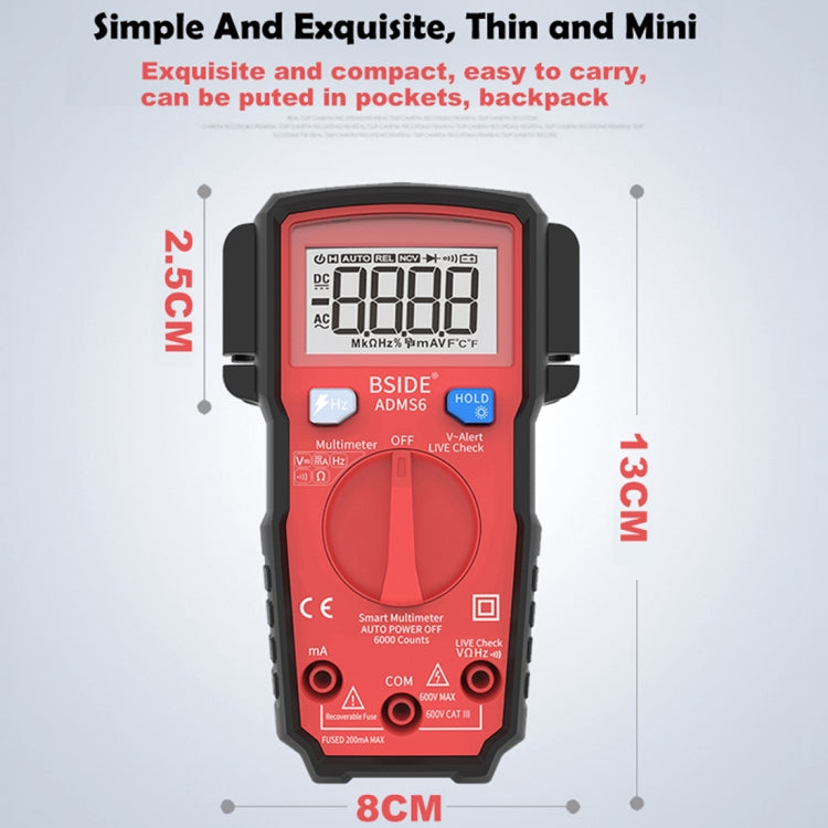 BSIDE ADMS6 Small Size Fully Automatic High Precision Intelligent Digital Multimeter with HD Digital Display and Shockproof Cover, Support Function Range Switch and Pen Holder on Both Sides