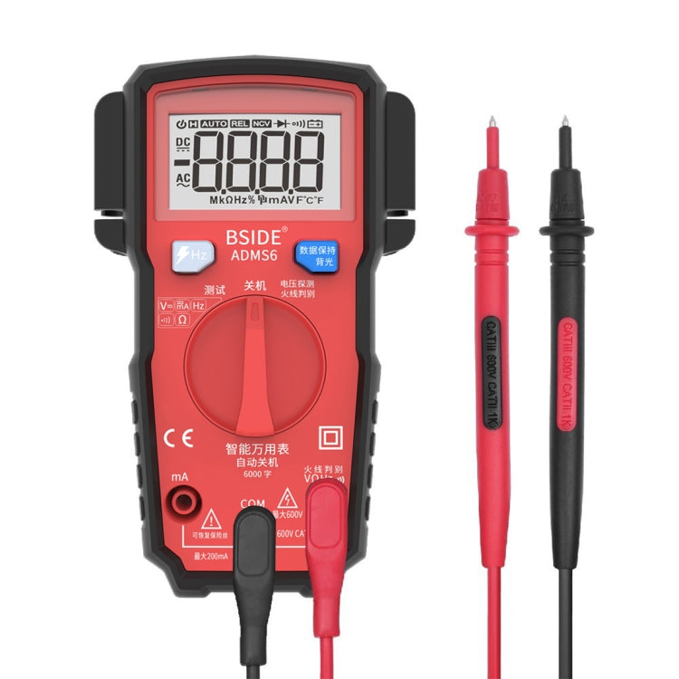 BSIDE ADMS6 Small Size Fully Automatic High Precision Intelligent Digital Multimeter with HD Digital Display and Shockproof Cover, Support Function Range Switch and Pen Holder on Both Sides