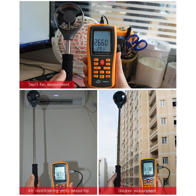 BENETECH GM8902+ LCD Display Digital Anemometer Air Flow Wind Speed ​​Meter, GM8902+