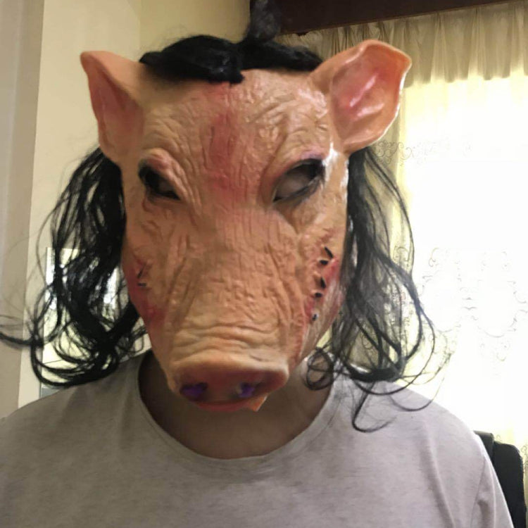 Maschera di Halloween Cappello in lattice con testa di maiale Halloween Festival Party Fancy Pig Face Maschere in maschera con capelli, Pig Head