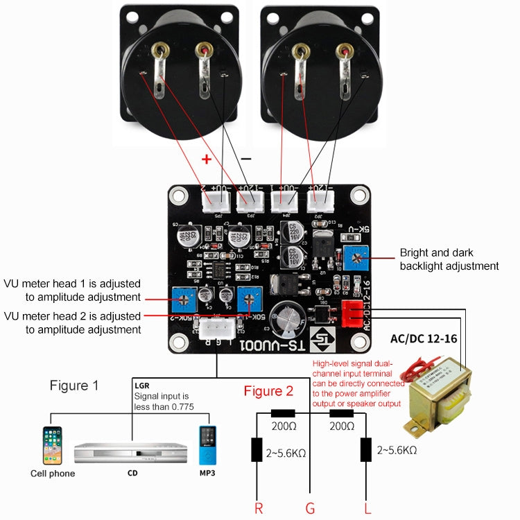 TR-35W VU Meter Amplificatore di potenza AMP Tabella DB Misuratore di livello audio Misuratore di pressione sonora, TR-35W