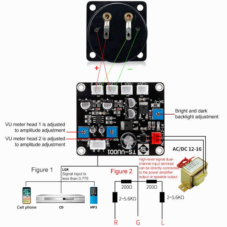 TR-35 VU Meter Misuratore di Livello Audio 6x6 cm