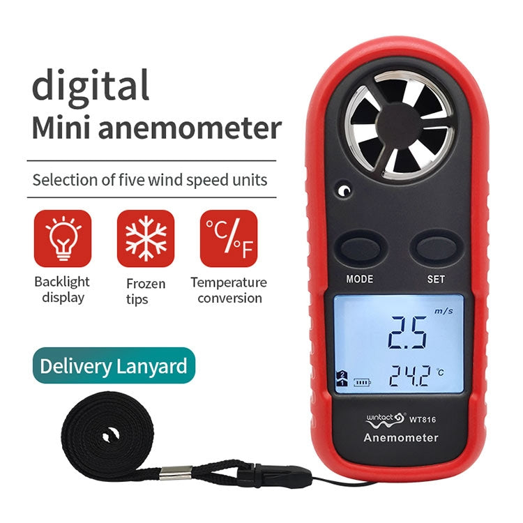 Anemometro termometro elettronico digitale Wintact WT816, WT816