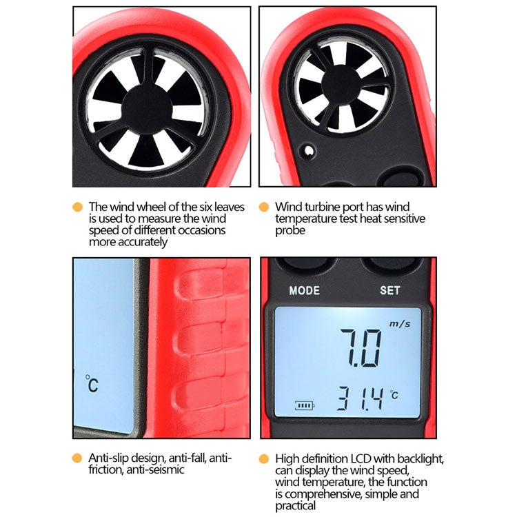 Anemometro termometro elettronico digitale Wintact WT816, WT816