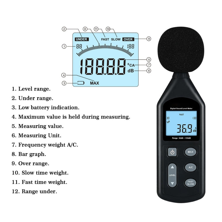 Fonometro digitale Wintact WT1357, intervallo: 30 dB ~ 130 dB, WT1357