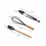 kn082 Set di utensili da cucina in silicone con manico in legno 9 in 1 con secchio portaoggetti, Black, Pink, Green