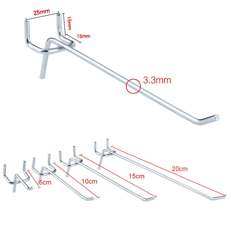 10 pezzi Supermercato Negozio di abbigliamento Pannello forato con stecca a muro Gancio per mensola Piastra con foro, Passo del foro: 2,5 cm, Lunghezza: 10 cm, Diametro filo: 3,3 mm, Length: 10cm