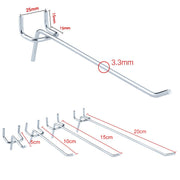 10 pezzi Supermercato Negozio di abbigliamento Pannello forato con stecca a muro Gancio per mensola Piastra con foro, Passo del foro: 2,5 cm, Lunghezza: 20 cm, Diametro filo: 3,3 mm, Length: 20cm