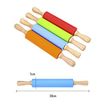 kn055 Bastoncino per gnocchi per alimenti antiaderente con mattarello in silicone con manico in legno massello, lunghezza: 38 cm, consegna colore casuale, 38cm