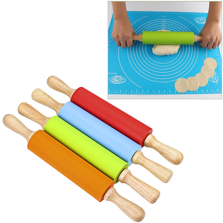 kn055 Bastoncino per gnocchi alimentari antiaderente con mattarello in silicone con manico in legno massello, lunghezza: 43 cm, consegna colore casuale, 43cm