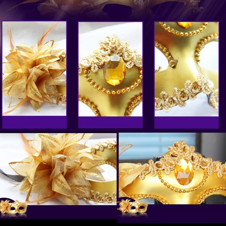Maschera da principessa veneziana con piume di fiori laterali per feste in maschera di Halloween, Flower Feather