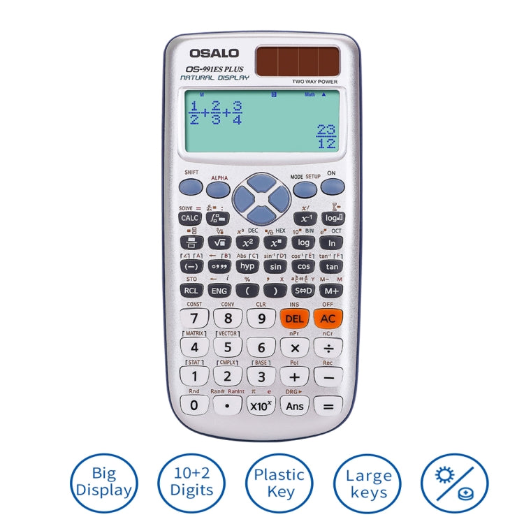 OSALO OS-991ES PLUS Calcolatrice scientifica multifunzione a 10 + 2 cifre Funzione studente Calcolatrice a doppia potenza a energia solare, OS-991ES