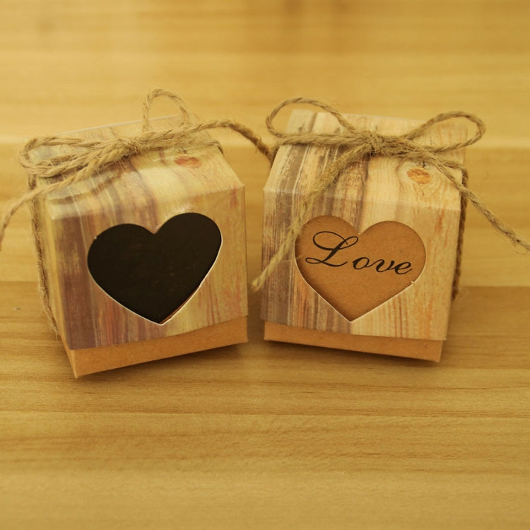 Scatola per zucchero in carta kraft scavata con motivo a forma di cuore, venature del legno da 100 pezzi, dimensioni: 5x5x5 cm, Black Heart-shaped, LOVE Heart-shaped