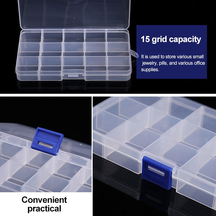 Organizzatore di scatole in plastica con griglia rimovibile da 15 slot per gioielli, orecchini, ganci da pesca, piccoli accessori, 15 Slots (Pink+Blue), 15 Slots (Purple+Blue), 15 Slots (Baby Blue+Blue), 15 Slots (White+Blue), 15 Slots (White+Pink)