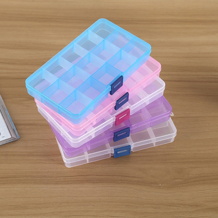 Organizzatore di scatole in plastica con griglia rimovibile da 15 slot per gioielli, orecchini, ganci da pesca, piccoli accessori, 15 Slots (Pink+Blue), 15 Slots (Purple+Blue), 15 Slots (Baby Blue+Blue), 15 Slots (White+Blue), 15 Slots (White+Pink)