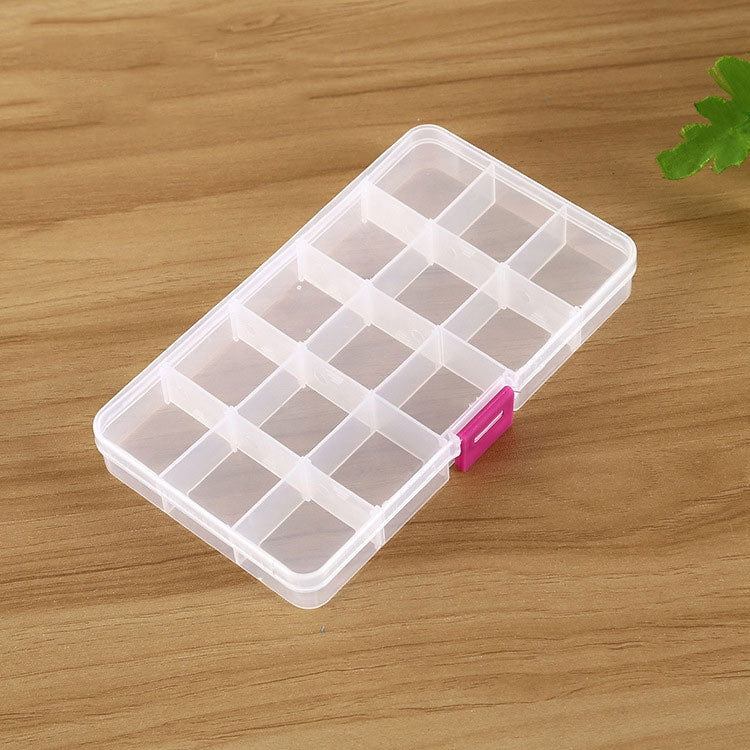 Organizzatore di scatole in plastica con griglia rimovibile da 15 slot per gioielli, orecchini, ganci da pesca, piccoli accessori, 15 Slots (Pink+Blue), 15 Slots (Purple+Blue), 15 Slots (Baby Blue+Blue), 15 Slots (White+Blue), 15 Slots (White+Pink)