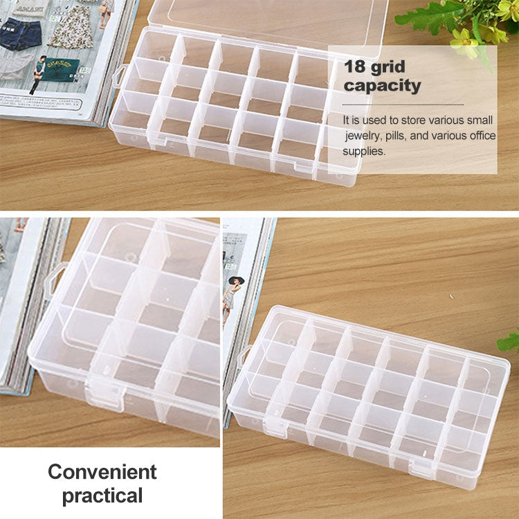 Scatola di immagazzinaggio del contenitore dell'organizzatore di plastica Scatola di immagazzinaggio di 18 slot Scomparto a griglia rimovibile per gioielli Orecchini Gancio da pesca Piccoli accessori, 18 Slots