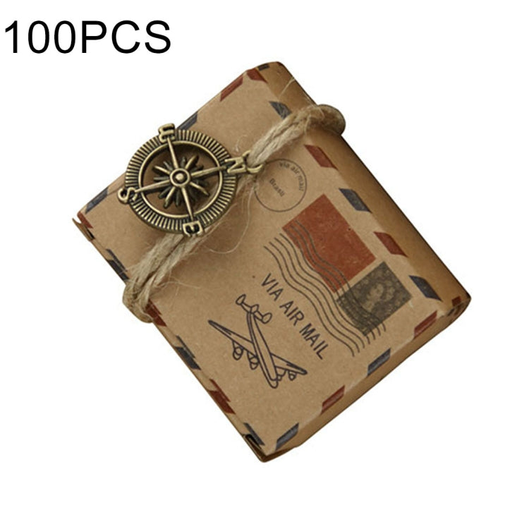 Scatola per zucchero con motivo postale in carta kraft retrò da matrimonio europeo da 100 pezzi, dimensioni: 6x3,5x4,5 cm, Earth shaped, Compass shapped