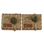 Scatola per zucchero con motivo postale in carta kraft retrò da matrimonio europeo da 100 pezzi, dimensioni: 6x3,5x4,5 cm, Earth shaped, Compass shapped