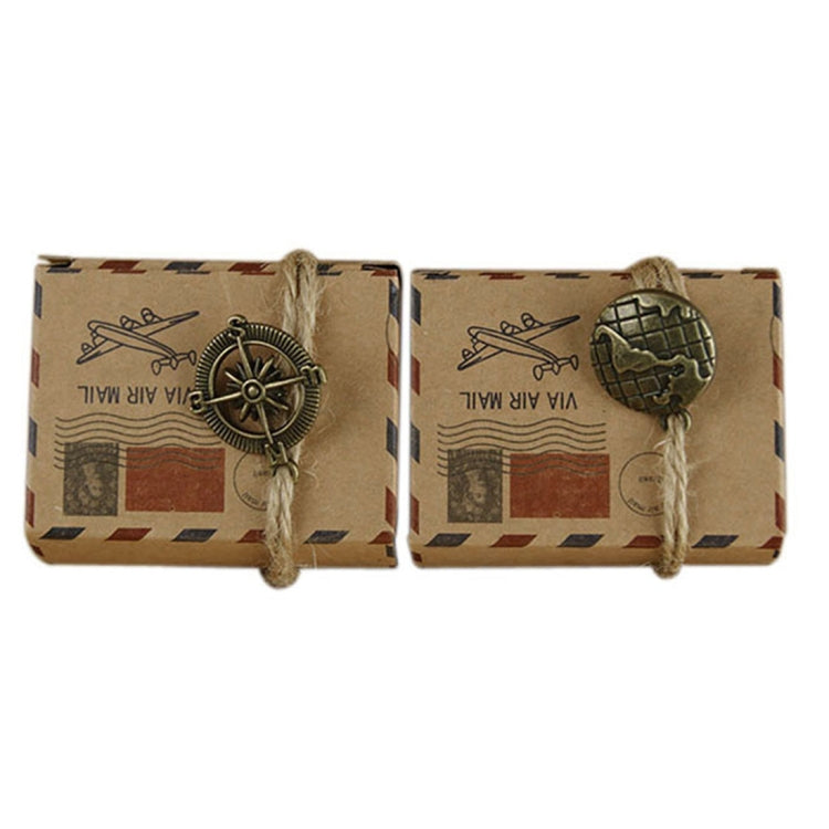 Scatola per zucchero con motivo postale in carta kraft retrò da matrimonio europeo da 100 pezzi, dimensioni: 6x3,5x4,5 cm, Earth shaped, Compass shapped