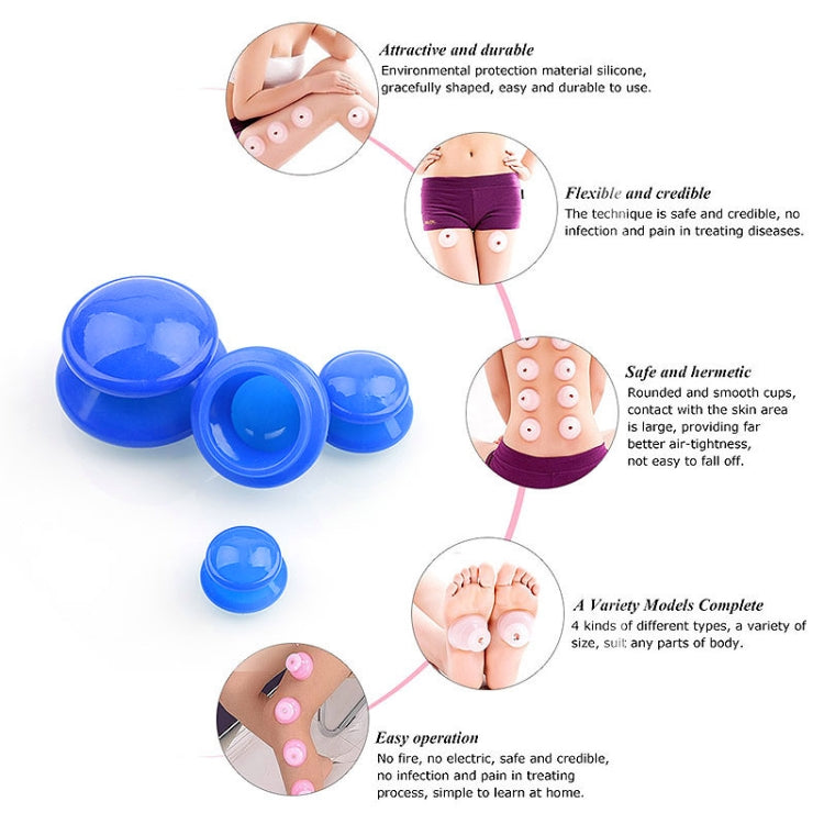 4 tazze / set Coppettazione per massaggio del corpo per assistenza sanitaria Coppette in silicone anticellulite per terapia