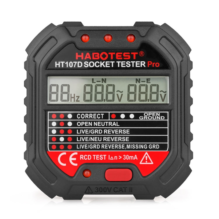 HABOTEST HT107D Multifunctional Digital Display Socket Tester, HT107D (US Plug), HT107D (UK Plug), HT107D (EU Plug)