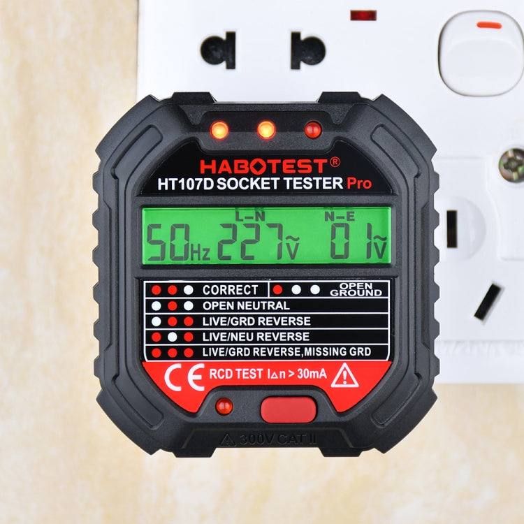 HABOTEST HT107D Multifunctional Digital Display Socket Tester, HT107D (US Plug), HT107D (UK Plug), HT107D (EU Plug)