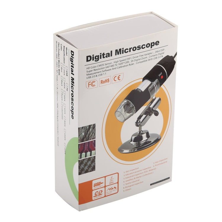 Lente d'ingrandimento 1600X Sensore immagine HD 0,3 MP Microscopio digitale USB 2 in 1 con 8 LED e supporto professionale, 1600X