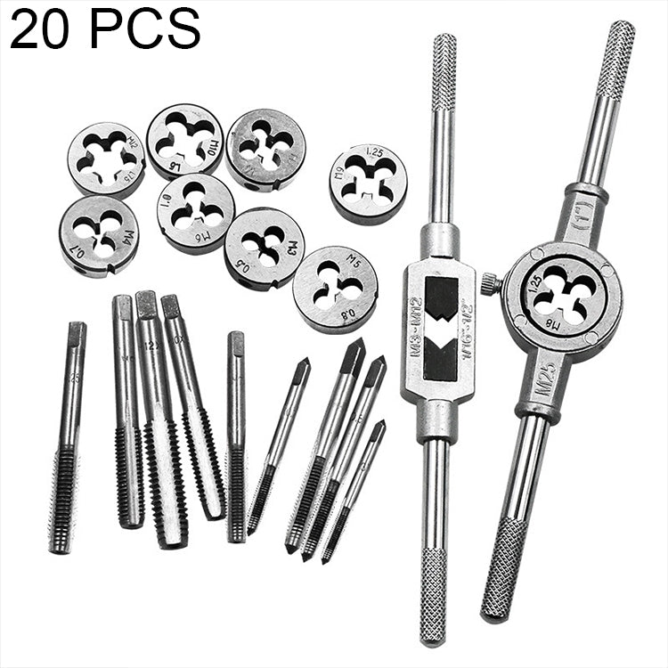 Set di combinazioni di maschi e matrici multi-specifiche da 20 pezzi. Chiave per maschiatura metrica manuale, argano, 20 PCS