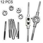 Set di combinazioni di maschi e matrici multi-specifiche da 12 pezzi. Chiave per maschiatura metrica manuale, argano, 12 PCS
