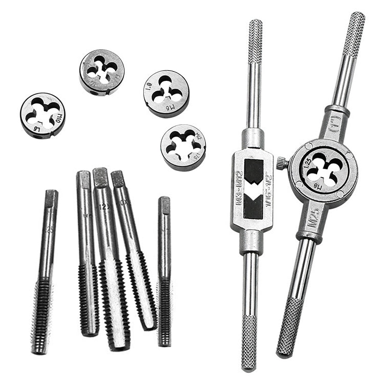 Set di combinazioni di maschi e matrici multi-specifiche da 12 pezzi. Chiave per maschiatura metrica manuale, argano, 12 PCS