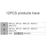 Set di combinazioni di maschi e matrici multi-specifiche da 12 pezzi. Chiave per maschiatura metrica manuale, argano, 12 PCS