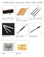 Strumenti per schizzi per principianti (18 matite per schizzi + matita carboncino + gomme + tenda per penna + coltello artistico) Set per schizzi, Sketching Set