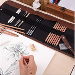 Strumenti per schizzi per principianti (18 matite per schizzi + matita carboncino + gomme + tenda per penna + coltello artistico) Set per schizzi, Sketching Set