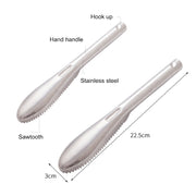 Coltello per piallare a squame di pesce, raschietto per pesce a dente di sega bidirezionale in acciaio inossidabile essenziale da cucina, 22.5x3cm