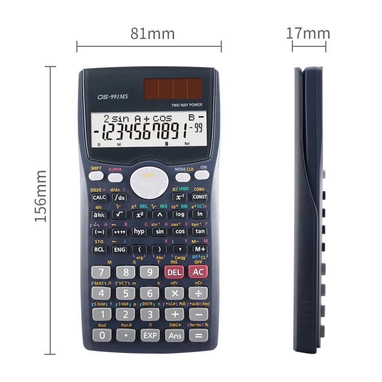 OSALO OS-991MS 10 + 2 cifre Display a doppia riga Funzione studente multifunzionale Calcolatrice scientifica Calcolatrice a doppia potenza a energia solare, OS-991MS
