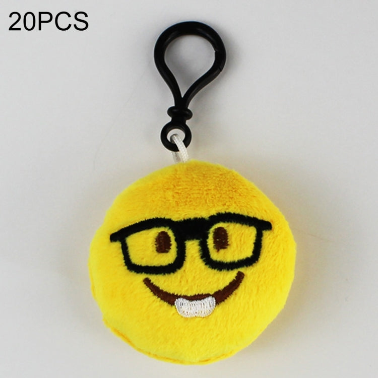 20 pendenti mobili per bambole di peluche creative, regalo, cartoni animati, decorazioni per espressioni facciali carine, portachiavi con gancio, Wear Glasses Smiling Face