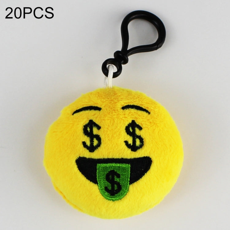 20 pendenti mobili per bambole di peluche creative, regalo, cartoni animati, decorazioni per espressioni facciali carine, portachiavi con gancio, Love Money Face